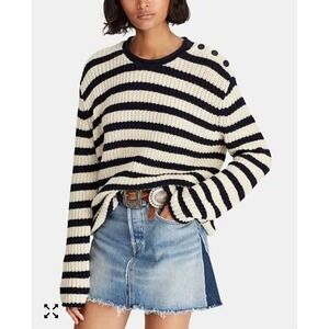 Polo by Ralph Lauren Navy and Cream Striped Crewneck Sweater